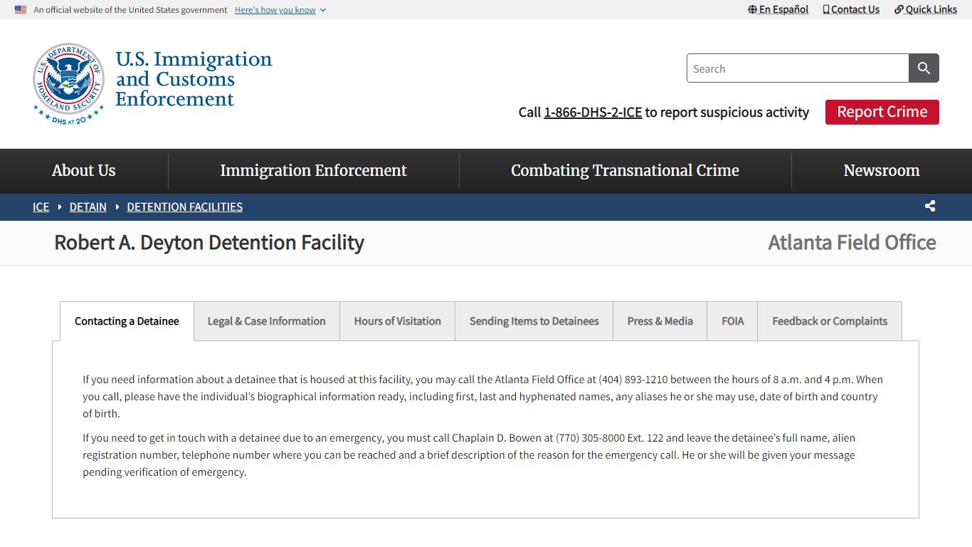 Robert A. Deyton Detention Facility | ICE