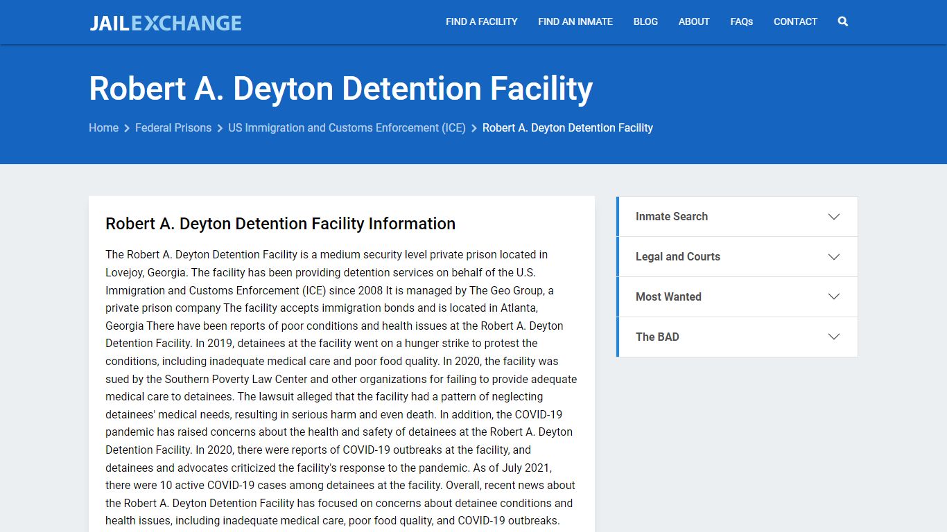Federal Inmate Search - Robert A. Deyton Detention Facility - Jail Exchange
