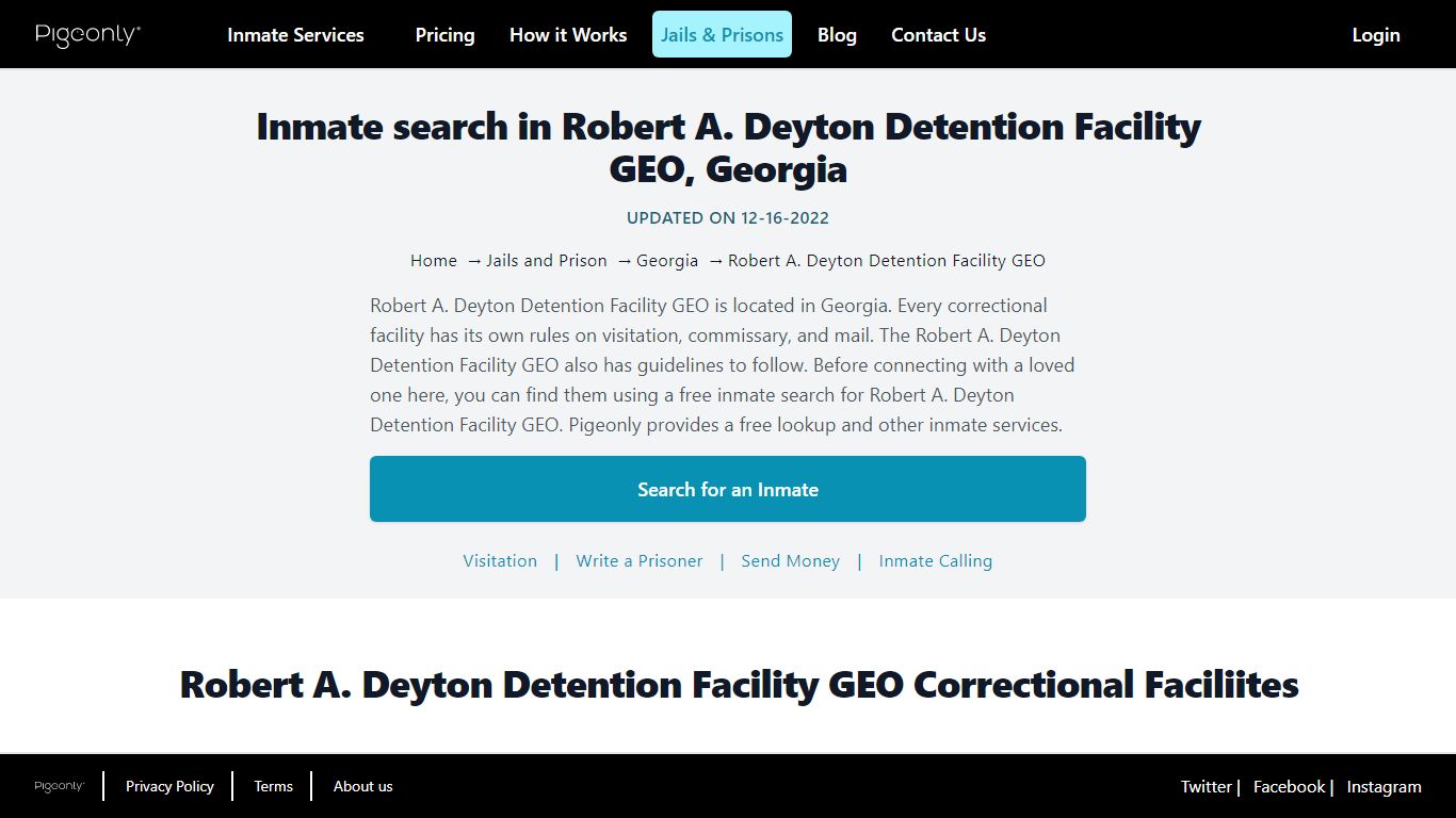 Inmate search in Robert A. Deyton Detention Facility GEO, Georgia